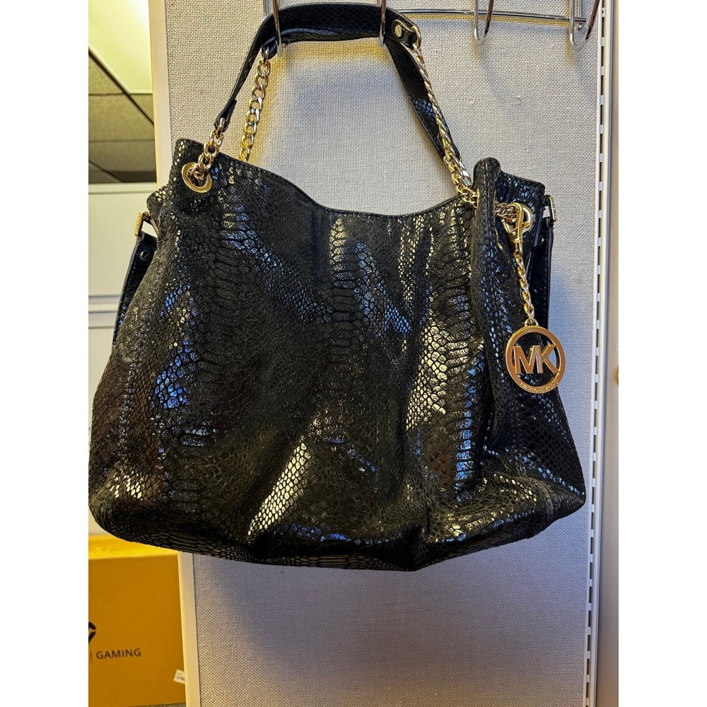 Michael Kors Black Python Snakeskin Embossed Leat… - image 1